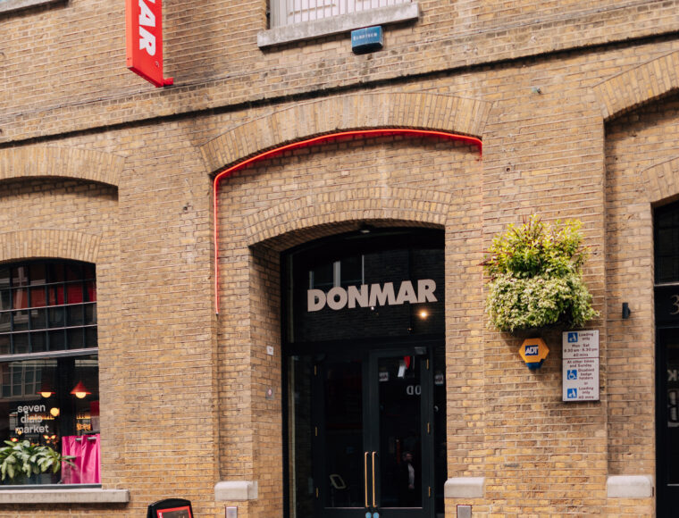 The Donmar Warehouse theatre building in London’s West End, Covent Garden area. One Aldwych theatre partner.