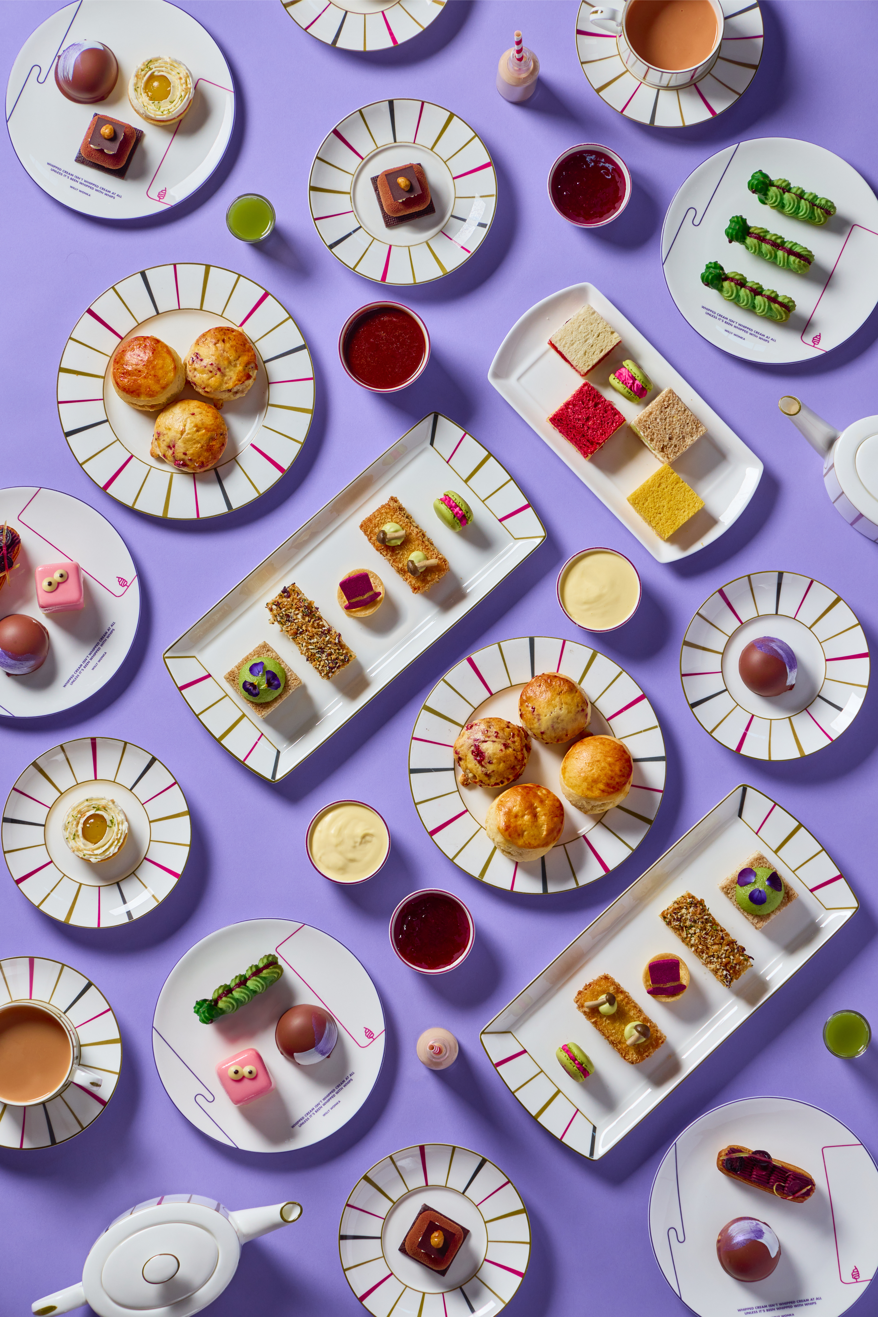 One Aldwych Charlie and the Chocolate Factory Afternoon Tea with imaginative desserts, savoury bites and themed sweet treats in Covent Garden, London.